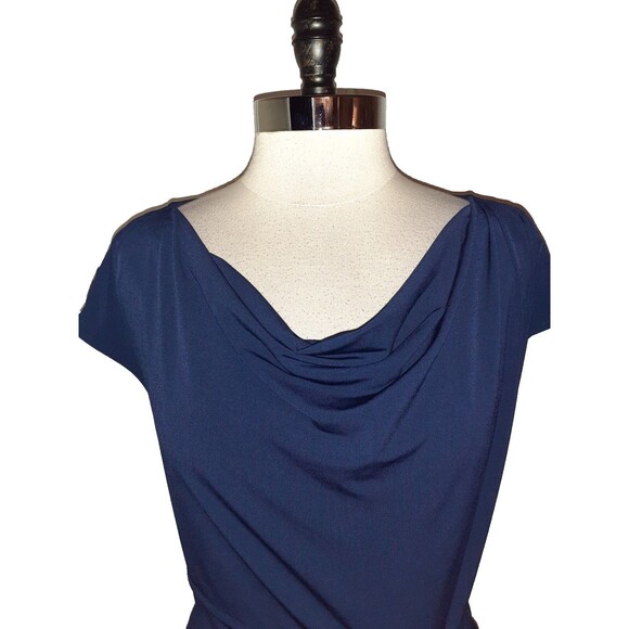 MICHAEL KORS Size XL Sheath Dress Navy Blue Cap Sleeve Stretch Knit - Picture 2 of 6